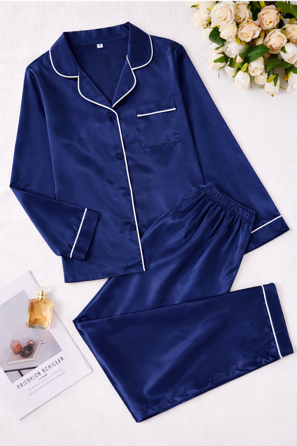 Blue satin silk PJ set