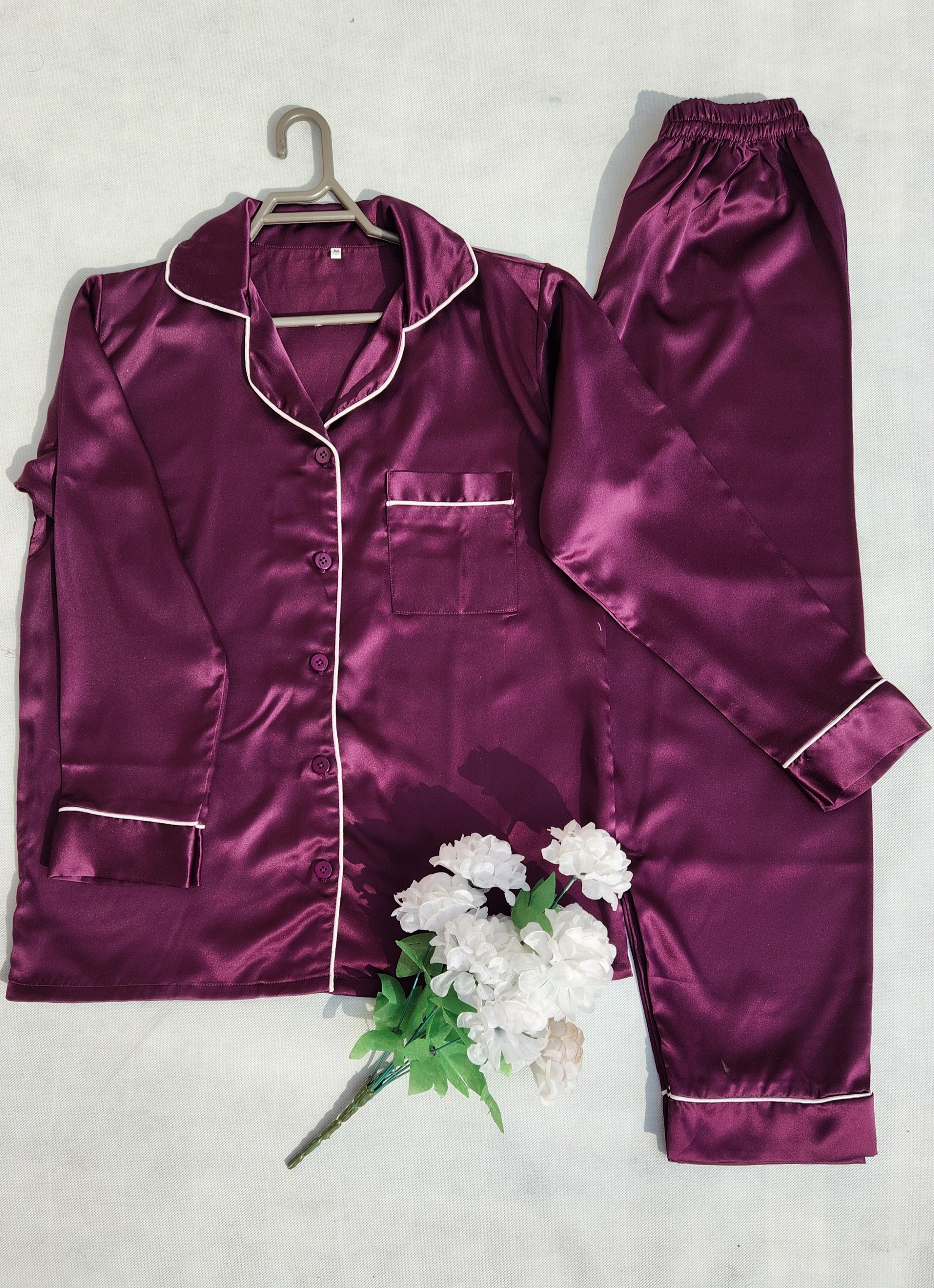 Purple satin silk PJ set - alternate view